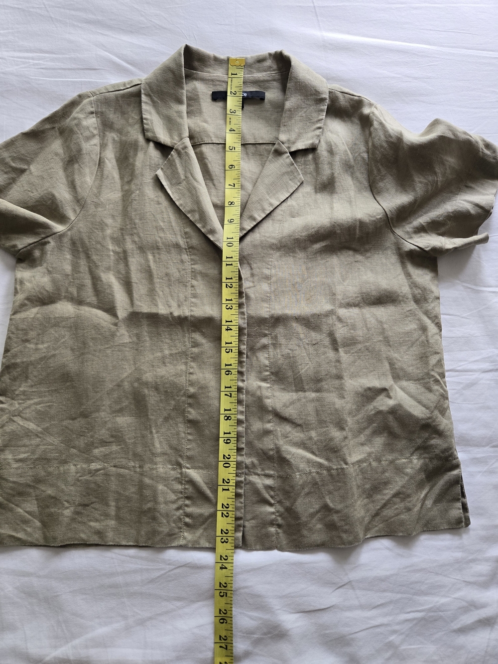 Quince 100% European Flax Linen Short Sleeve Shirt Olive Green Small CMA01 - Picture 14 of 15